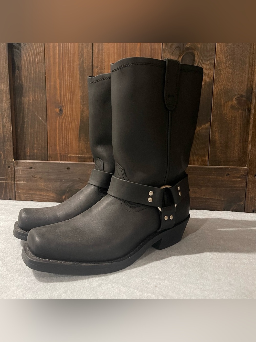 Dingo Mens 11D Dean Black Leather Harness Boots Square Toe Pull On Western Moto